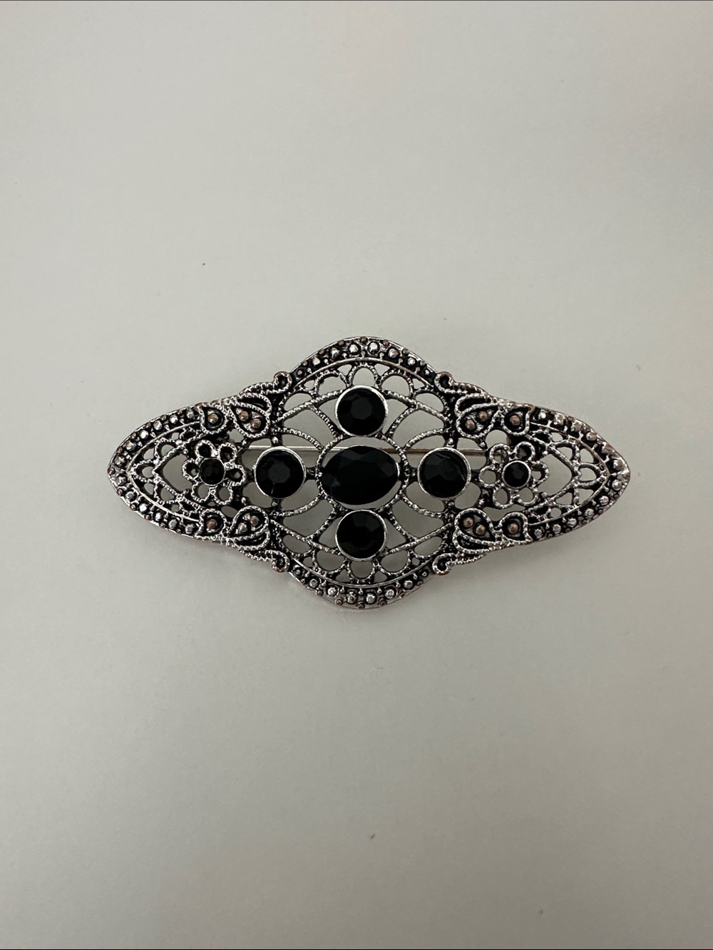 Vintage-Inspired Black Crystal Filigree Barrette